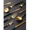 Stainless Steel Dark Green Gold Knife Fork Spoon 35
